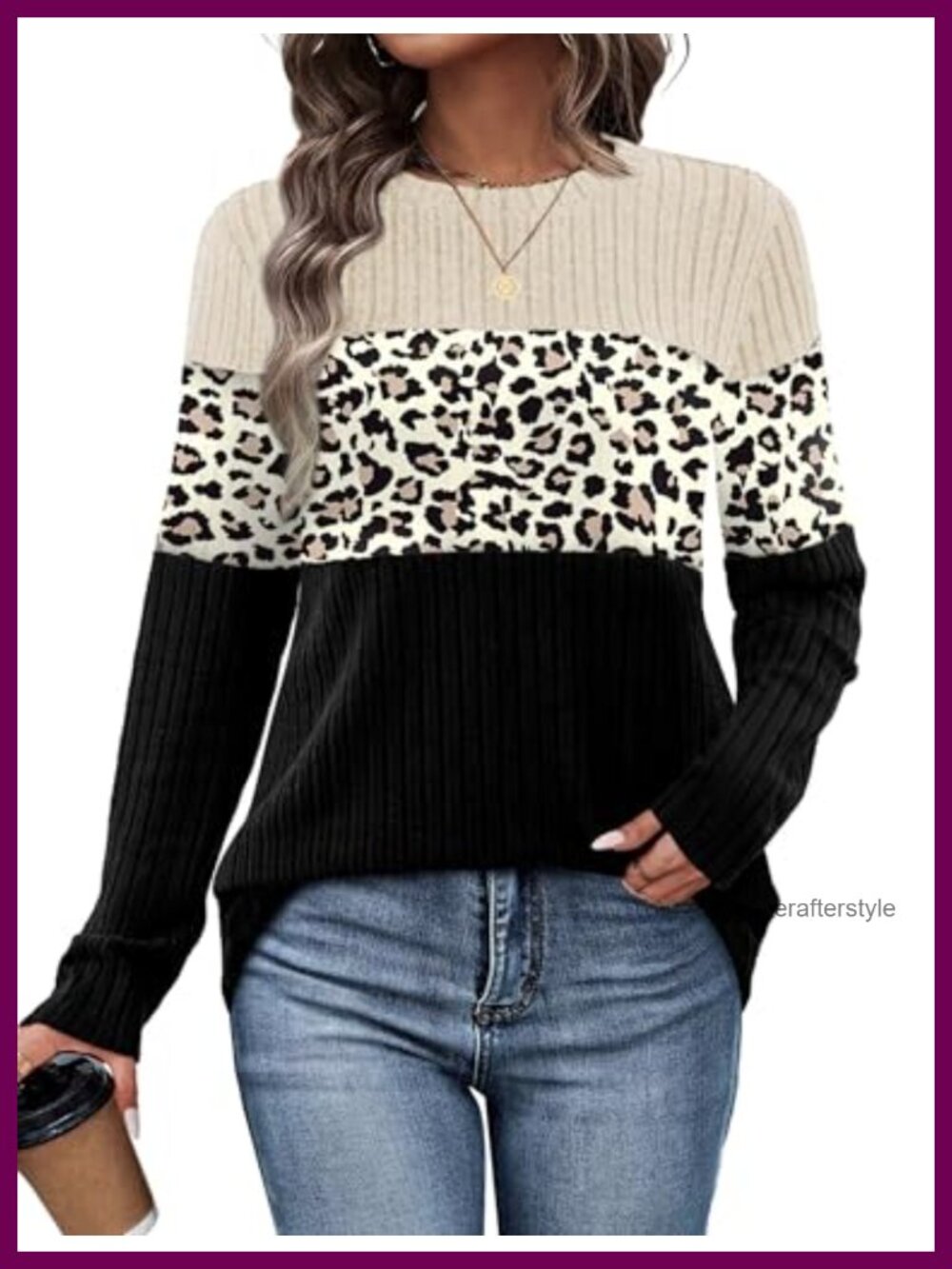 Womens Color Block Long Sleeve Sweater Lightweight Fall Top